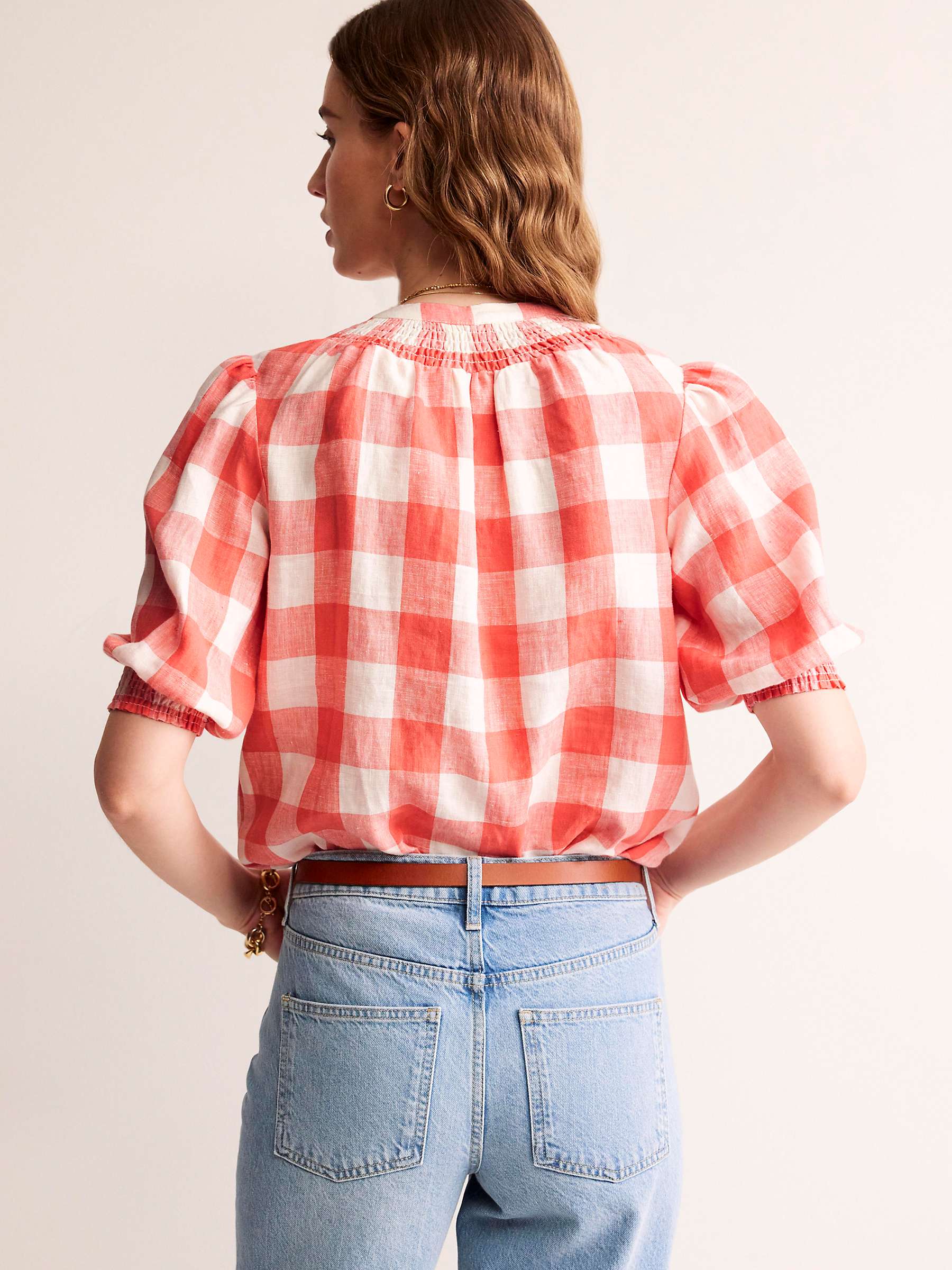 Buy Boden Ada Checked Linen Top, Red/Multi Online at johnlewis.com
