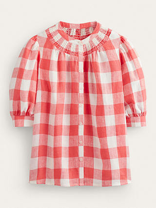 Boden Ada Checked Linen Top, Red/Multi