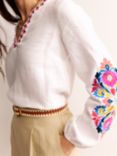 Boden Bonnie Embroidered Linen Top, White/Multi, White/Multi