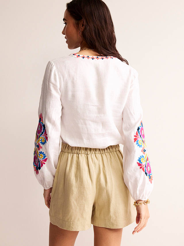 Boden Bonnie Embroidered Linen Top, White/Multi