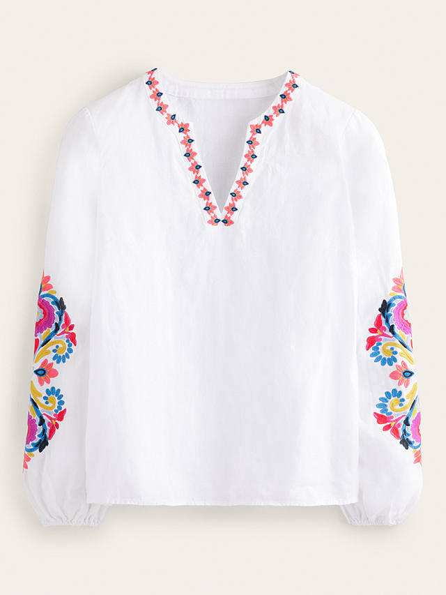 Boden Bonnie Embroidered Linen Top, White/Multi