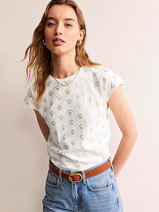 Boden Louisa Slub T-Shirt, White/Vine Foil