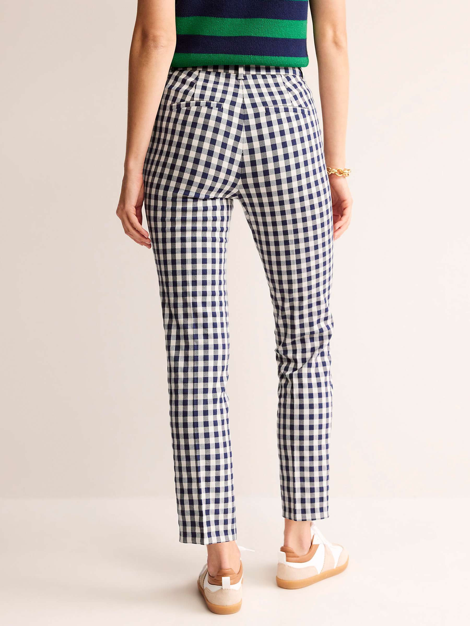 Buy Boden Highgate Slim Fit Trousers, Navy/Stone Gingham Online at johnlewis.com