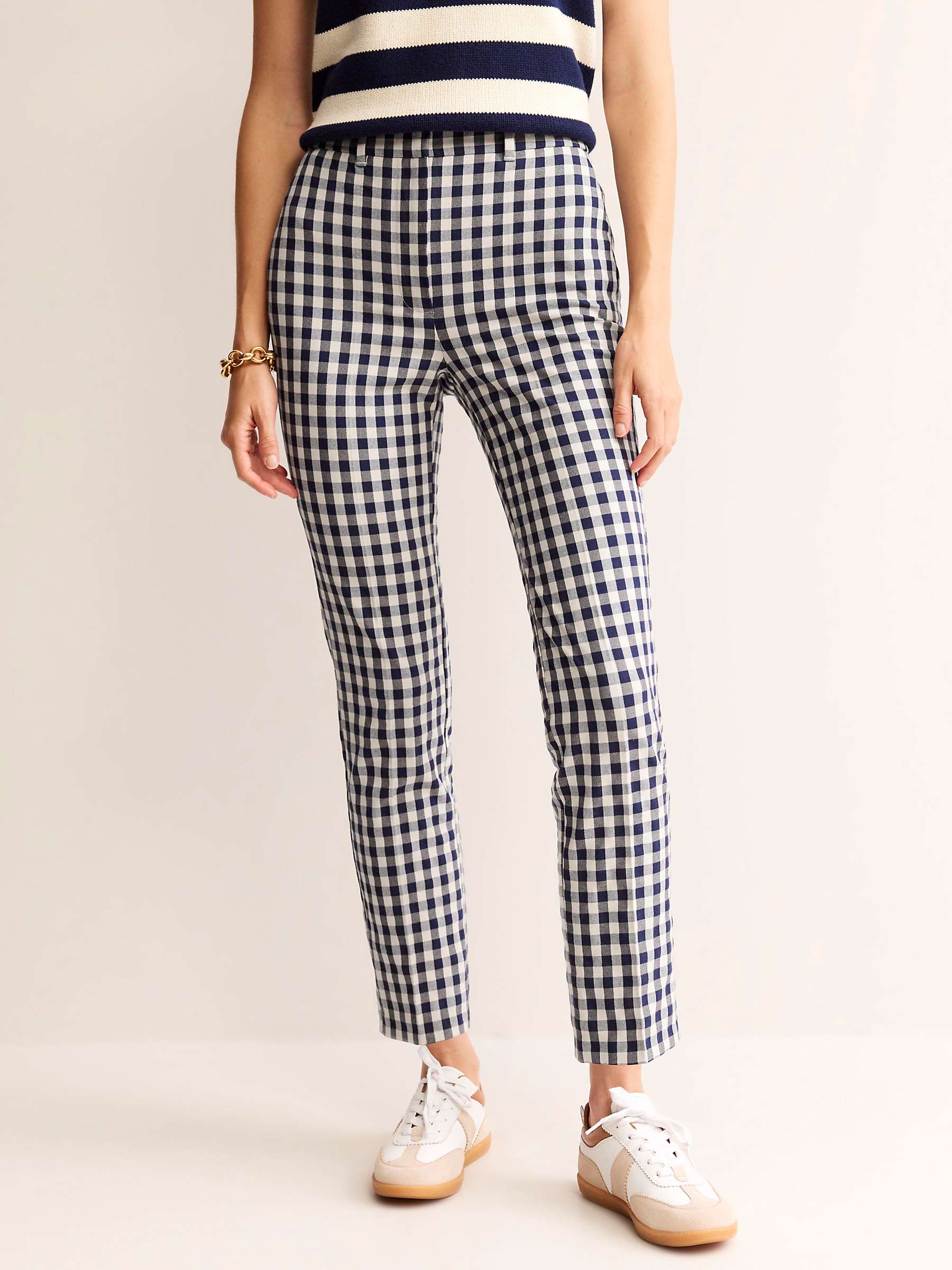 Buy Boden Highgate Slim Fit Trousers, Navy/Stone Gingham Online at johnlewis.com