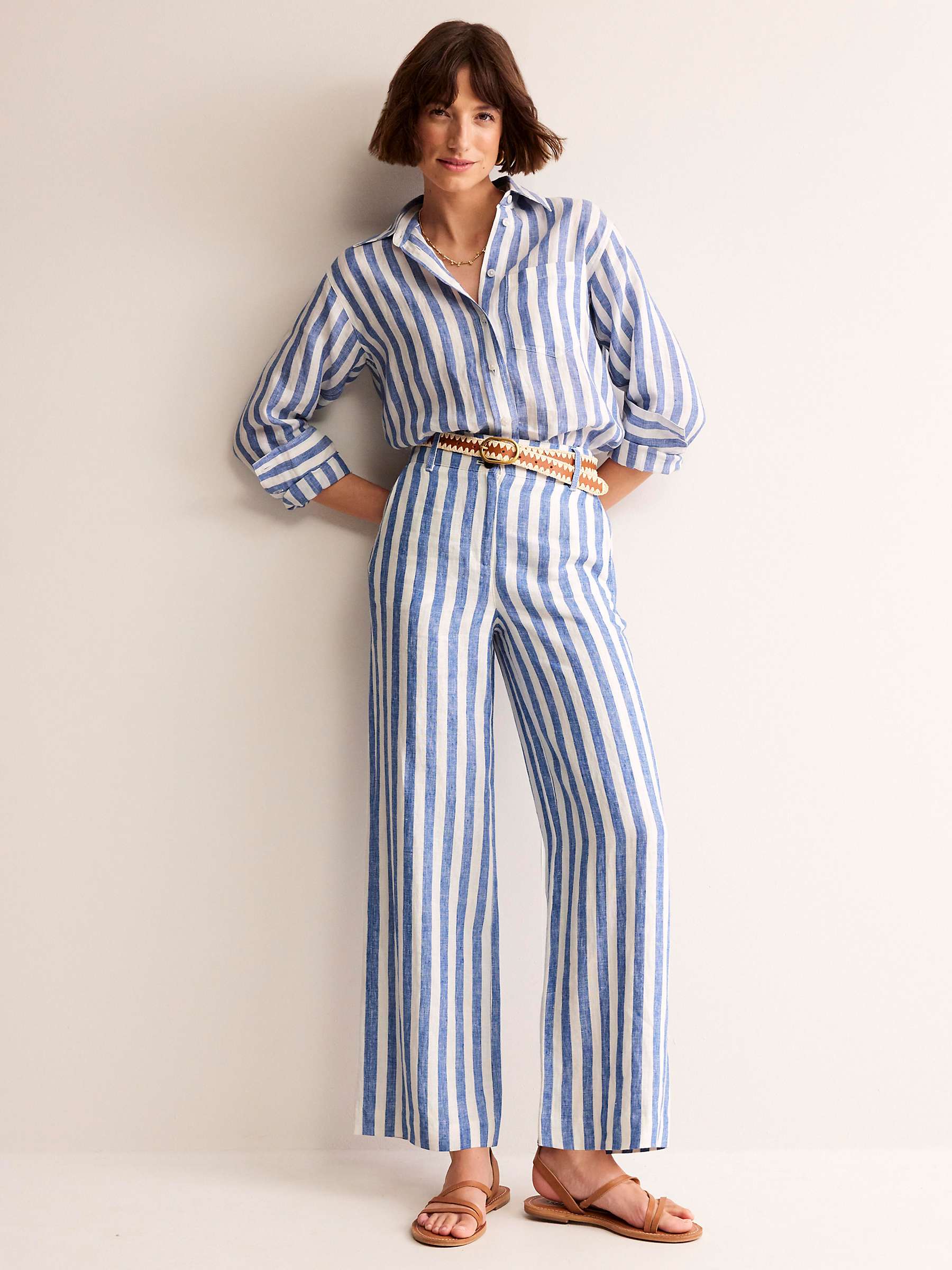 Buy Boden Westbourne Linen Trousers, Blue/White Online at johnlewis.com