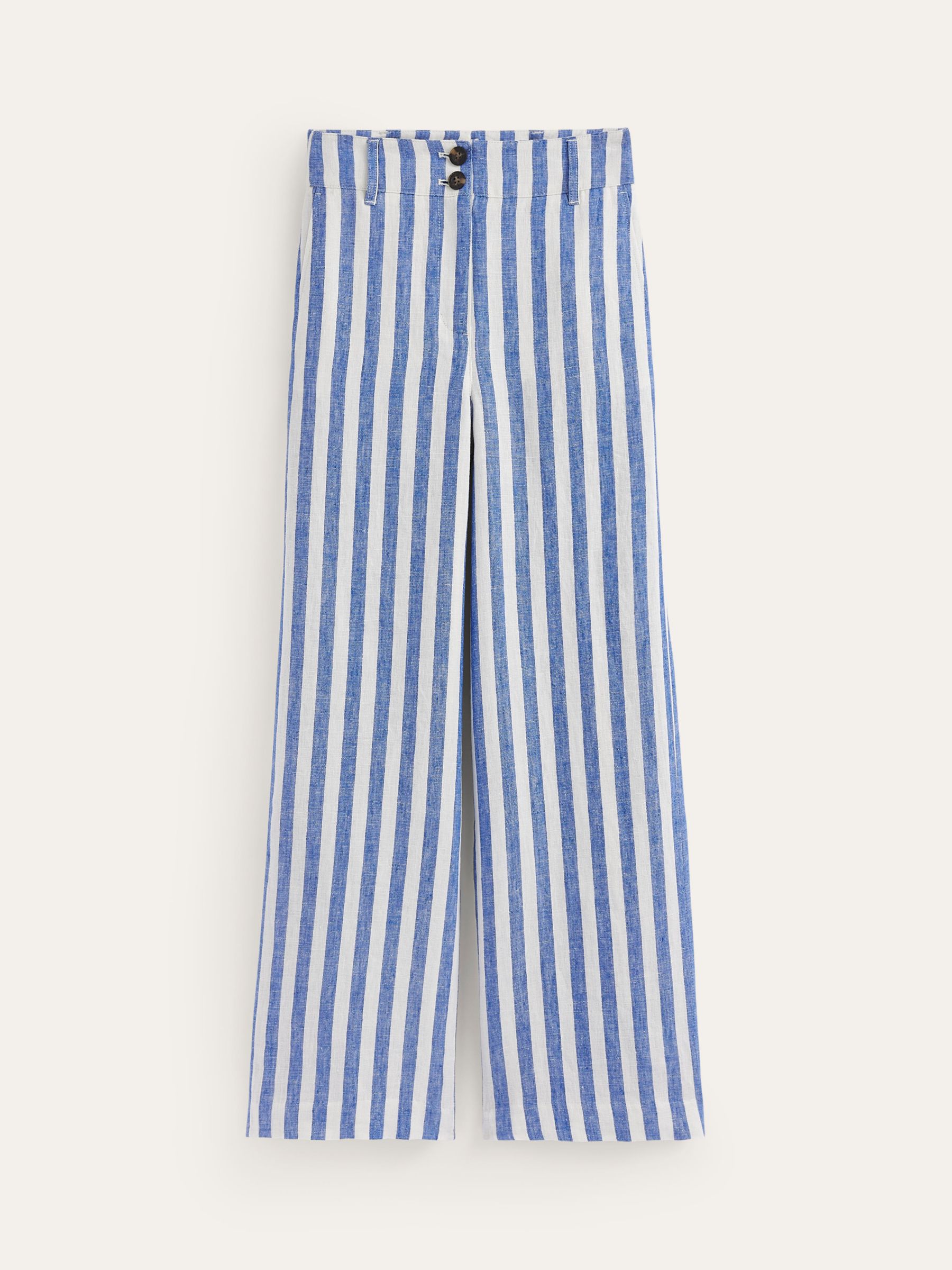 Boden Westbourne Linen Trousers, Blue/White, 16