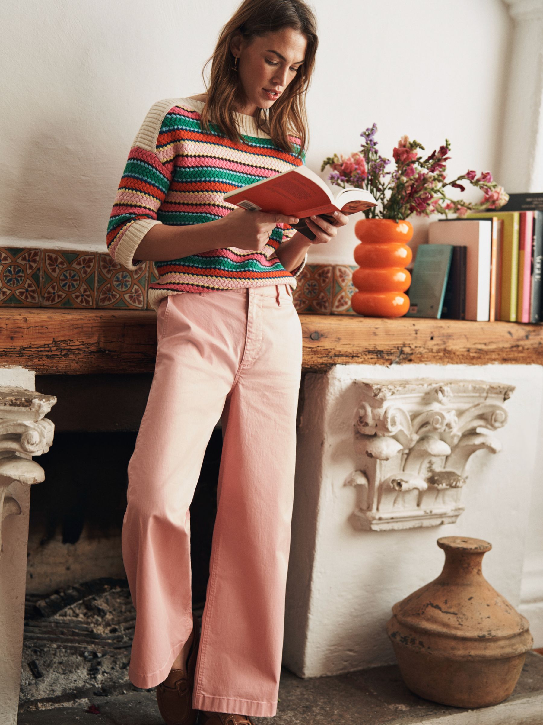 Buy Boden Barnsbury Cropped Wide Leg Trousers, Blush Online at johnlewis.com