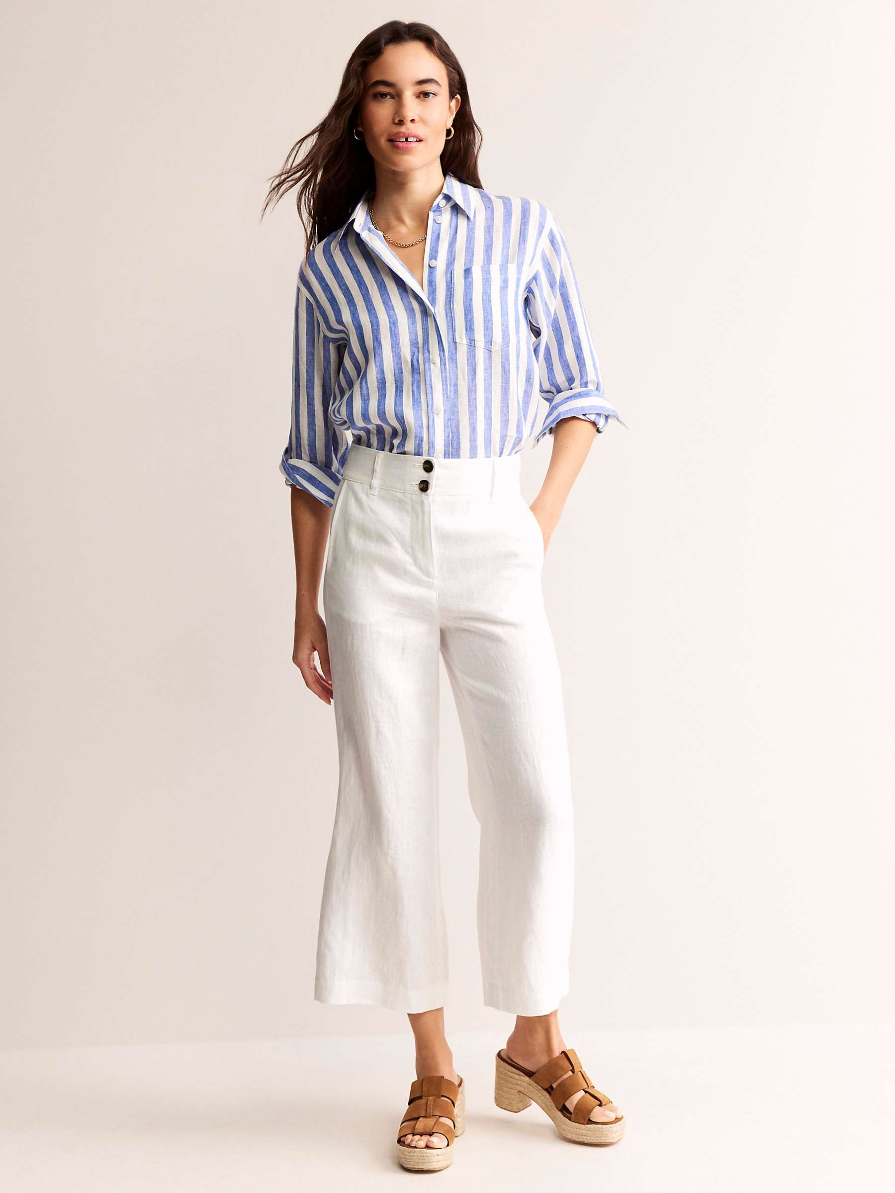 Buy Boden Westbourne Linen Wide Leg Cropped Trousers, White Online at johnlewis.com