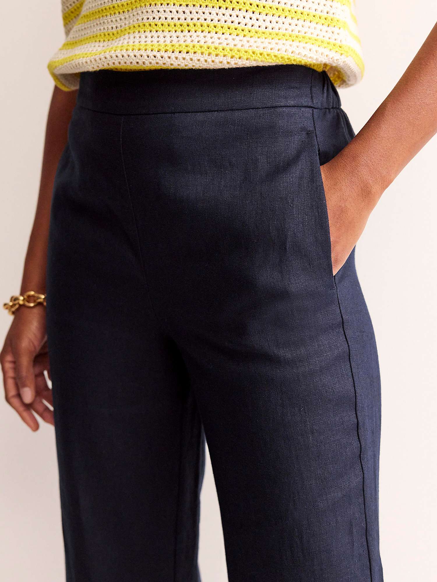 Buy Boden Hampstead Linen Trousers, Navy Online at johnlewis.com