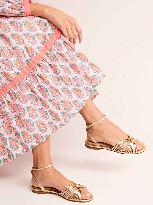 Boden Twist Front Leather Flat Sandals, Gold