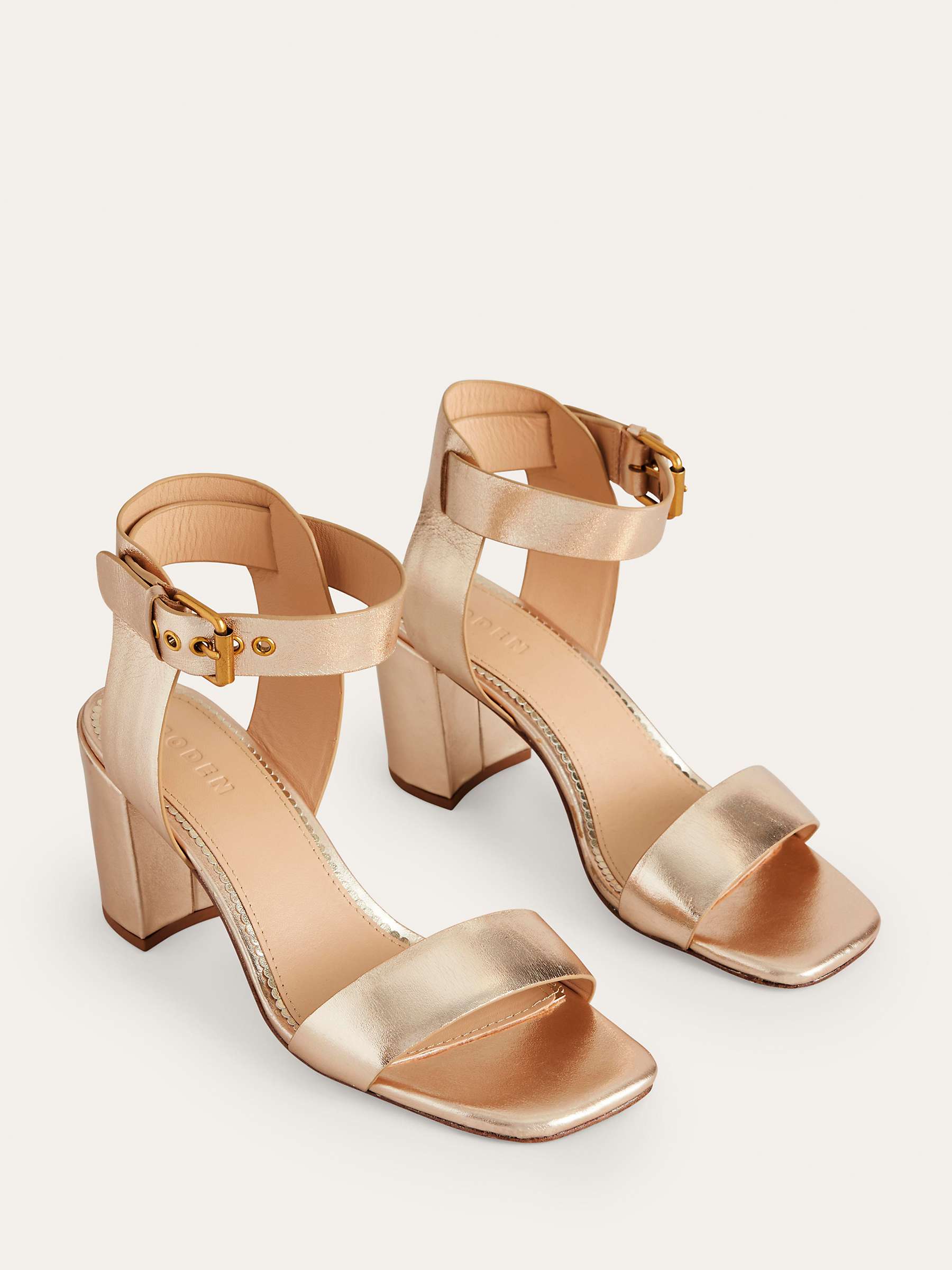 Buy Boden Leather Block Heel Sandals, Gold Online at johnlewis.com