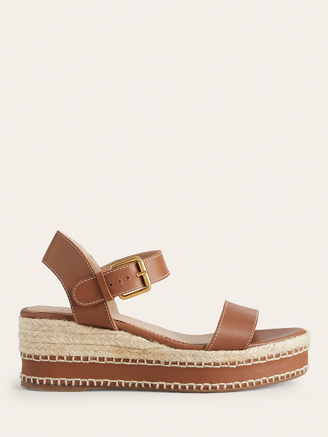 Boden Leather Stitched Wedge Heel Sandals, Tan