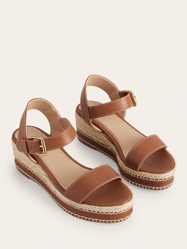 Boden Leather Stitched Wedge Heel Sandals, Tan