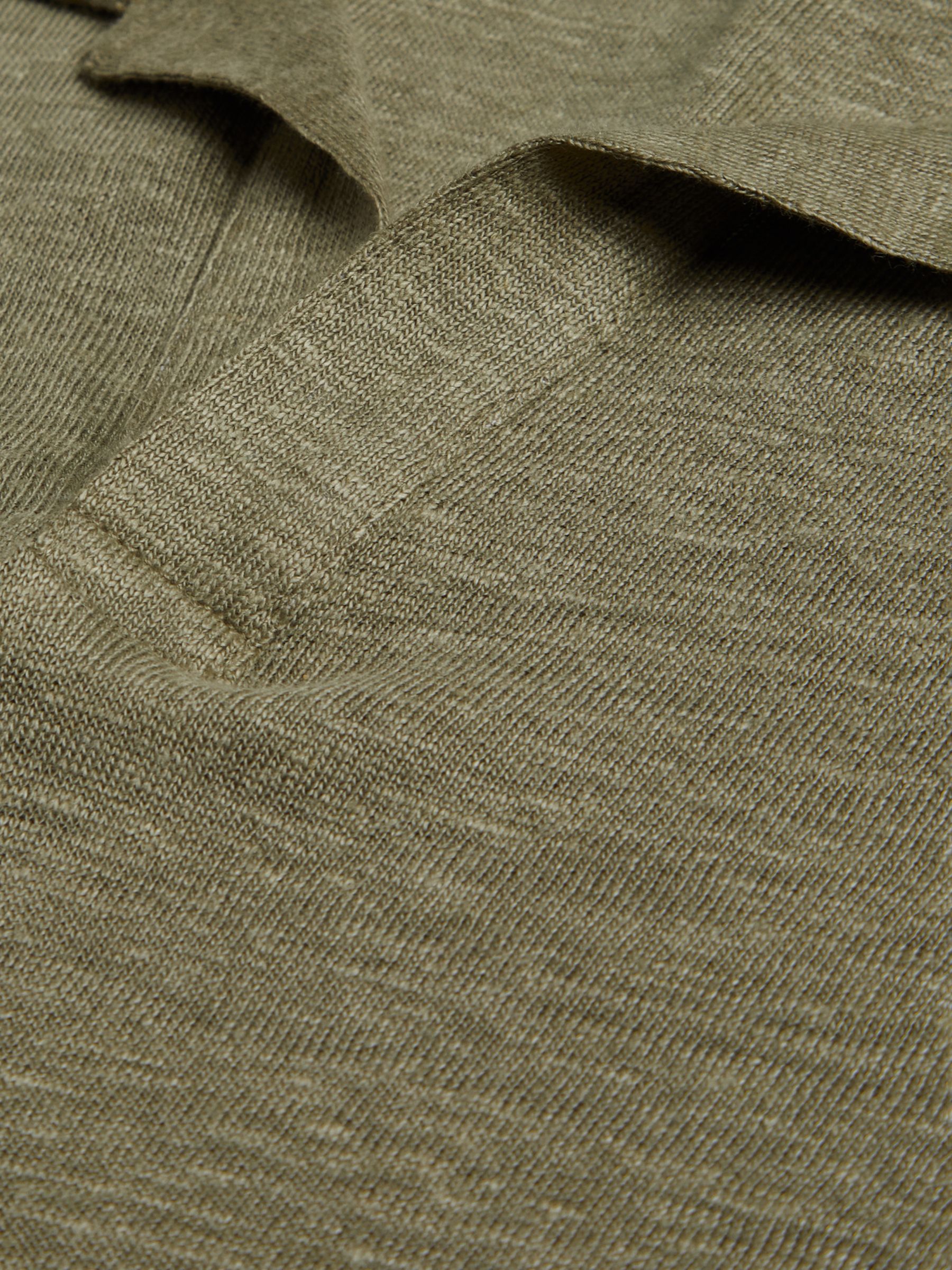 Ted Baker Flinpo Short Sleeve Regular Linen Polo Shirt, Olive, M
