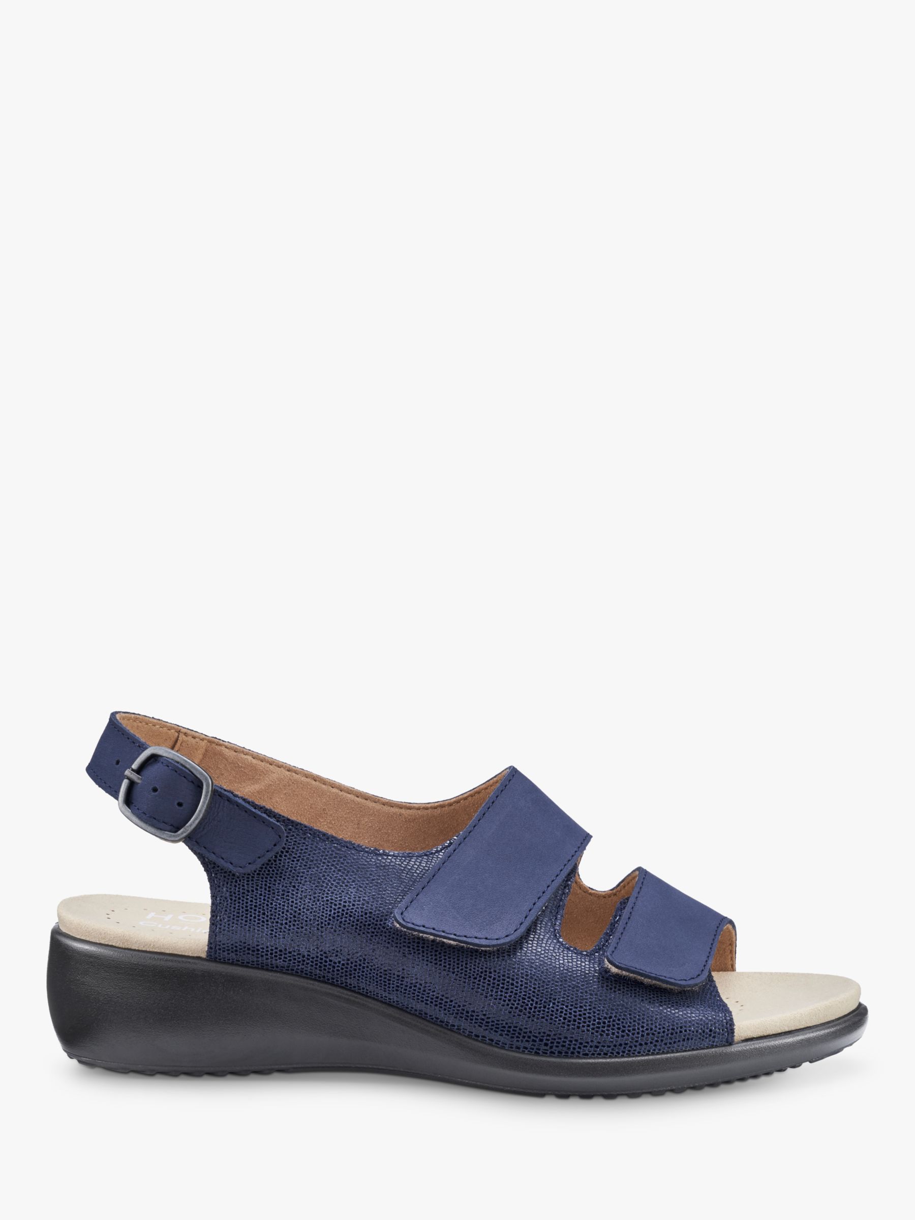 Buy Hotter Easy II Wide Fit Faux Lizard Leather Low Wedge Sandals, Denim Navy Online at johnlewis.com