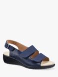 Hotter Easy II Wide Fit Faux Lizard Leather Low Wedge Sandals, Denim Navy
