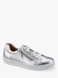 Hotter Chase II Wide Fit Leather Zip and Go Trainers, Silver/White