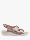 Hotter Easy II Wide Fit Leather Low Wedge Sandals, Rose Gold