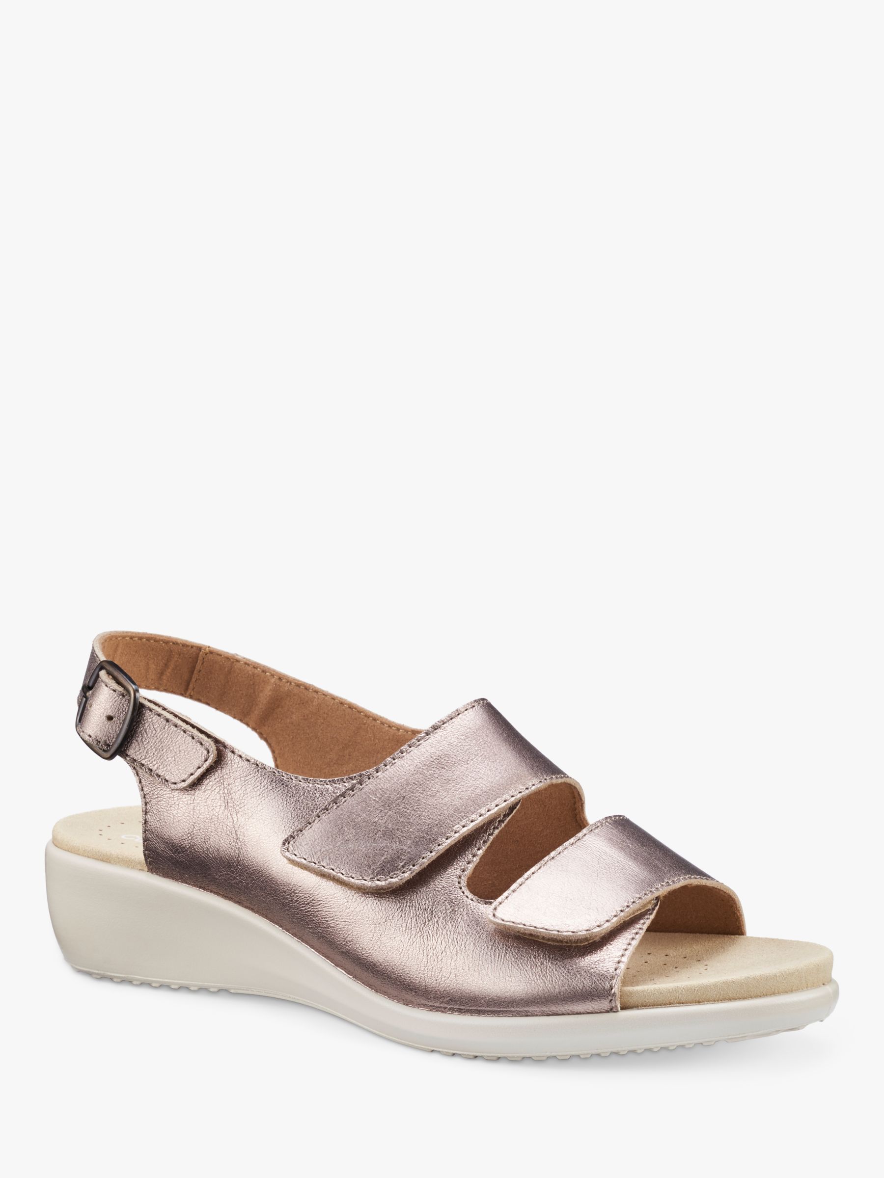 Buy Hotter Easy II Extra Wide Fit Low Wedge Leather Sandals, Rose Gold Online at johnlewis.com