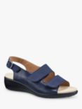 Hotter Easy II Extra Wide Fit Faux Lizard Leather Low Wedge Sandals, Denim Navy