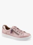 Hotter Chase II Wide Fit Leather Zip and Go Trainers, Light Mink/Rose Gold
