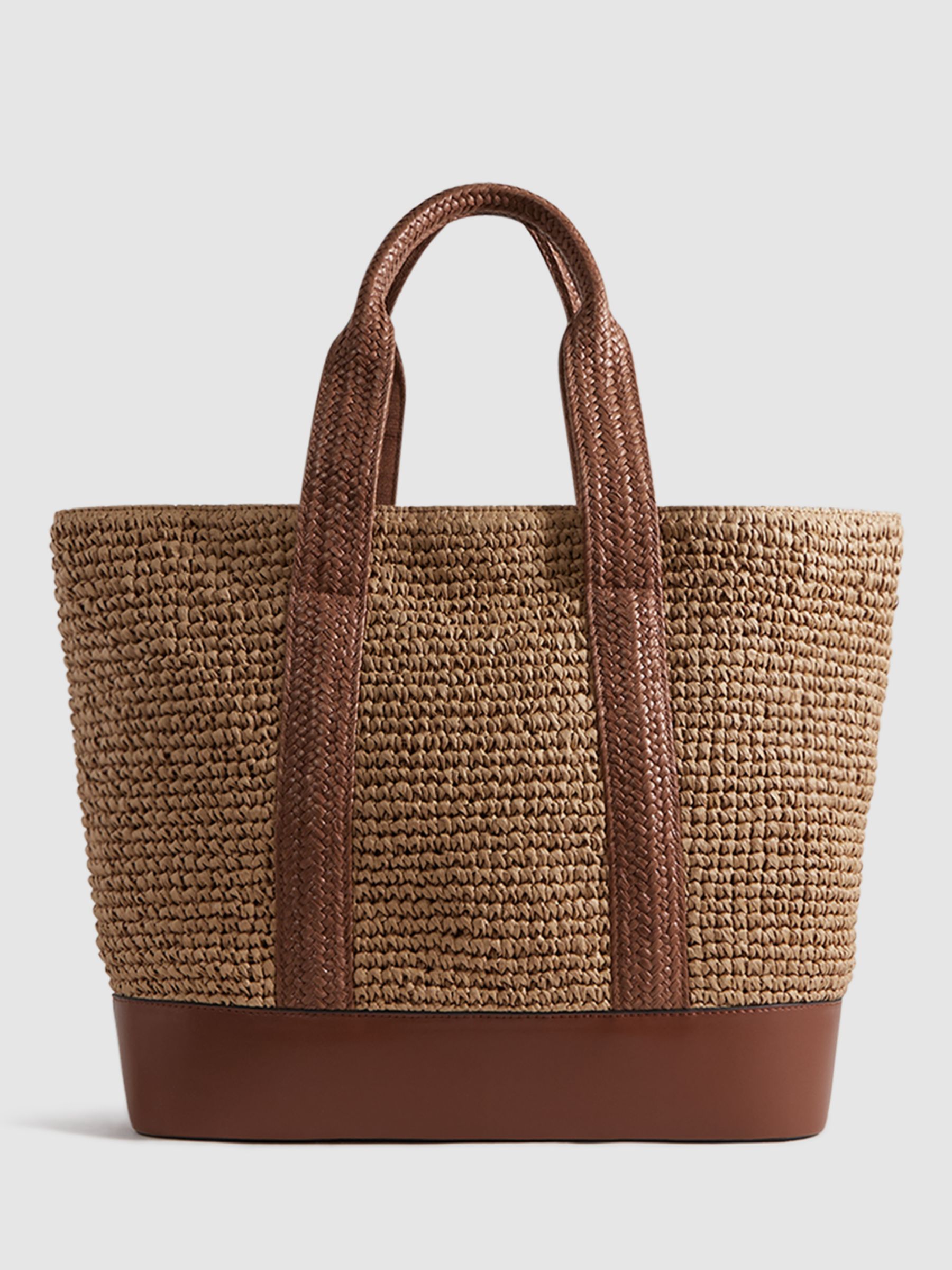 Reiss Mira Raffia Tote Bag, Tan at John Lewis & Partners