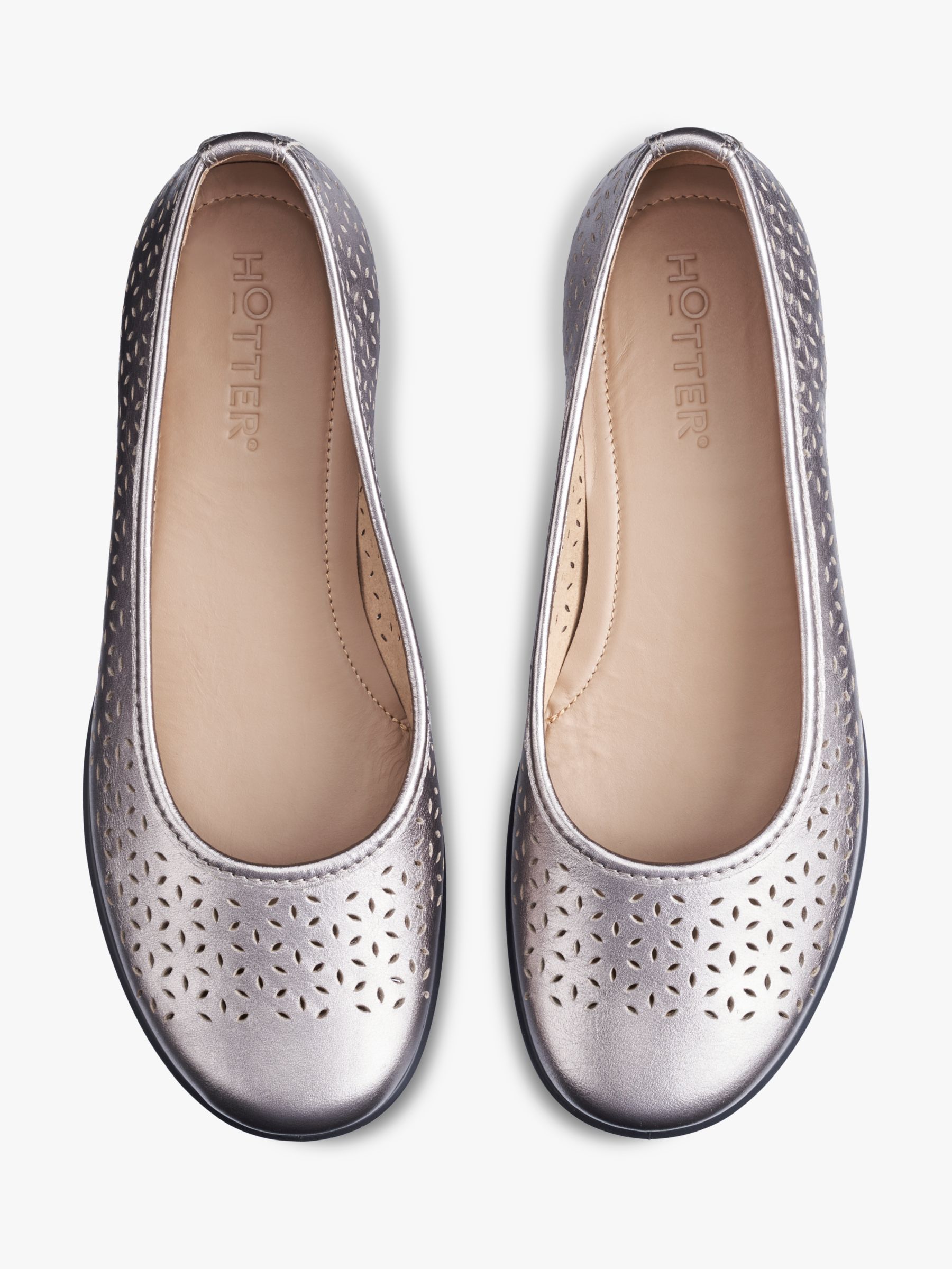 Hotter Livvy II Wide Fit Perforated Leather Pumps, Pewter, 5