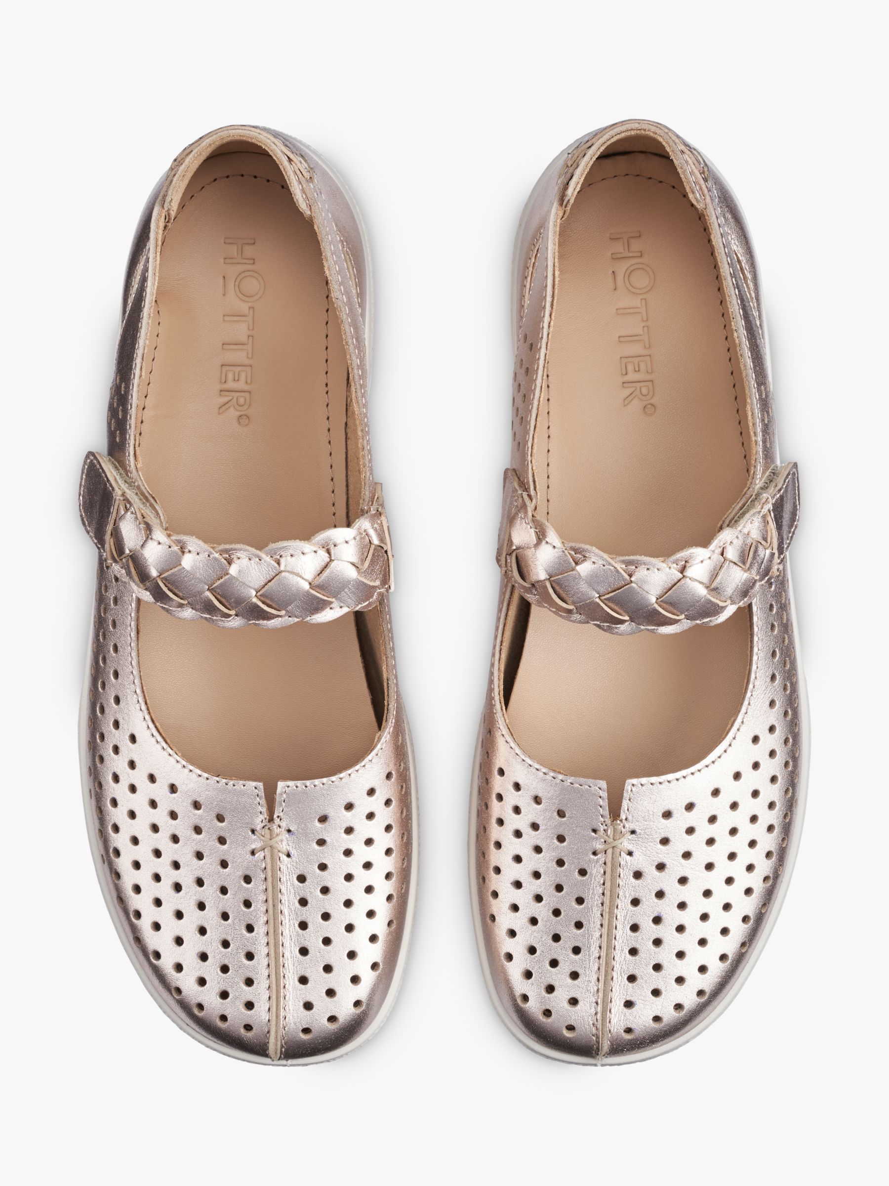 Buy Hotter Quake II Wide Fit Perforated Leather Mary Jane Shoes, Soft Gold Online at johnlewis.com