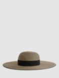 Reiss Emilia Paper Straw Wide Brim Sun Hat, Black/Neutral