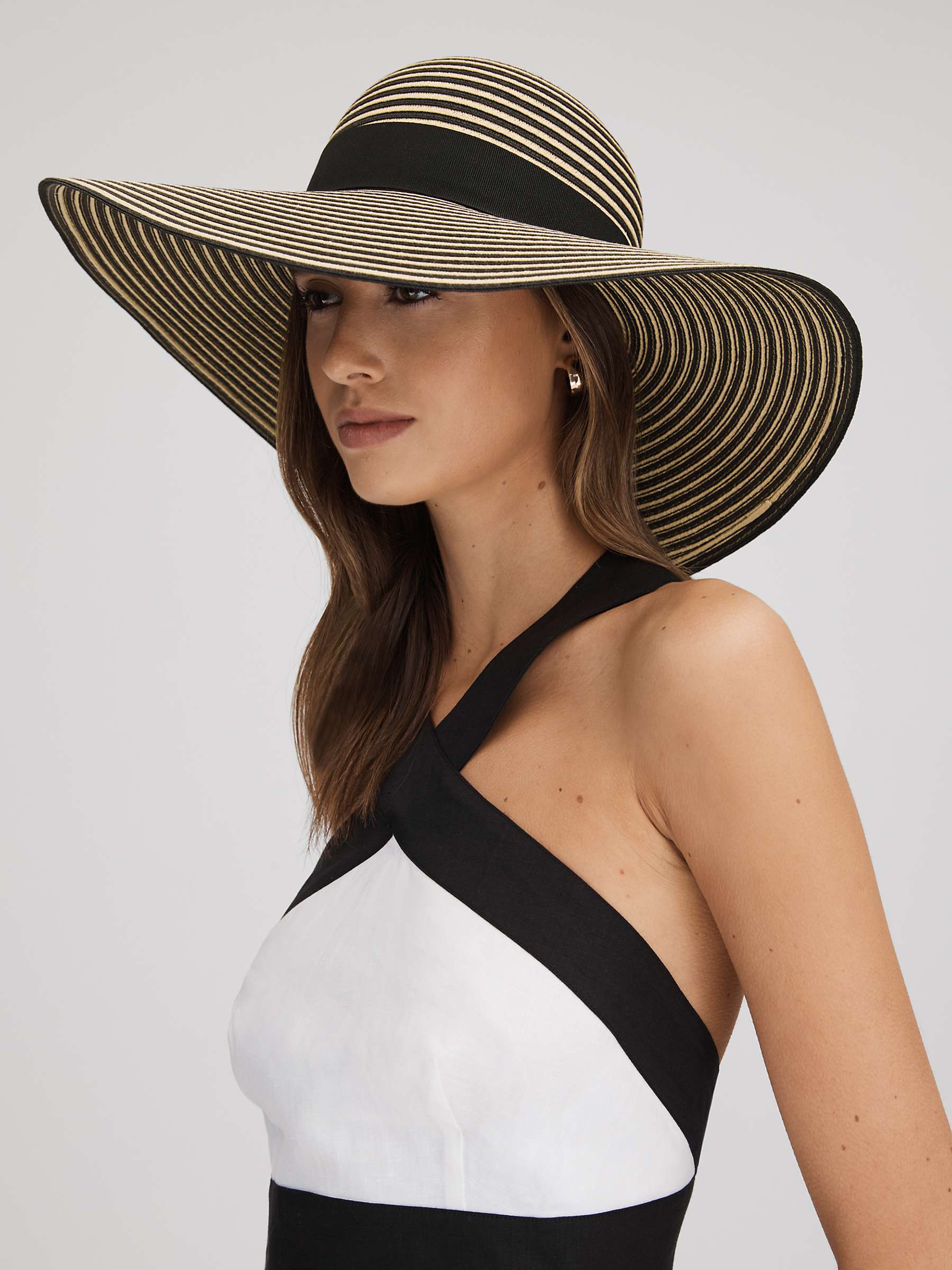 Buy Reiss Emilia Paper Straw Wide Brim Sun Hat, Black/Neutral Online at johnlewis.com