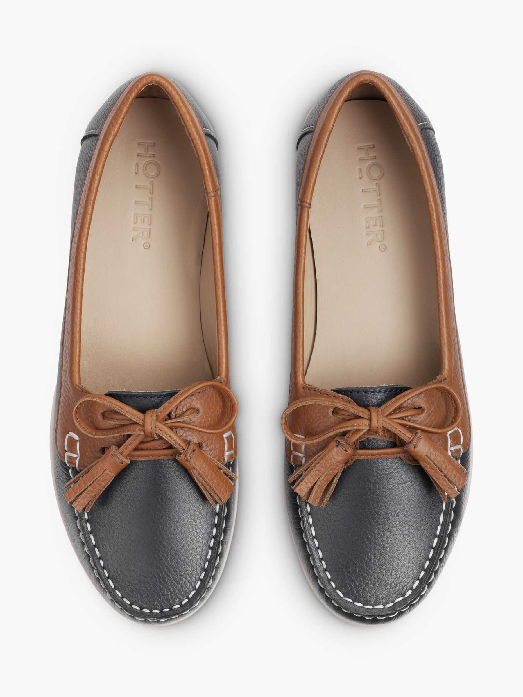 Buy Hotter Bay Wide Fit Leather Moccasin Boat Shoes, Navy/Tan Online at johnlewis.com