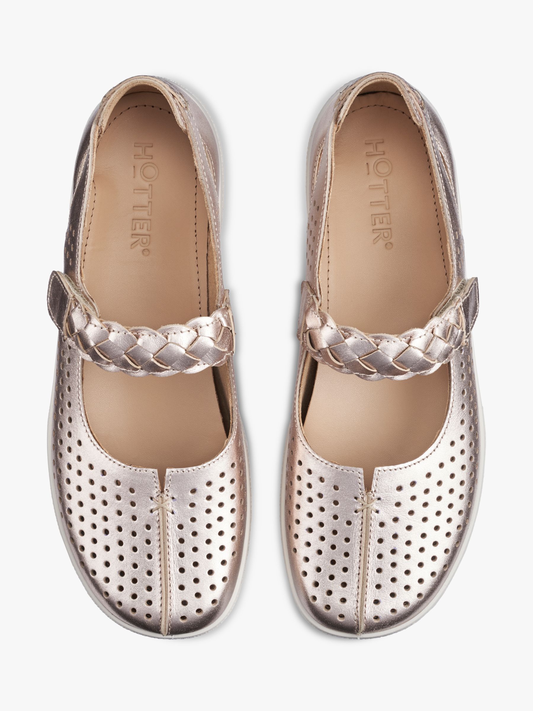Buy Hotter Quake II Perforated Leather Mary Jane Shoes, Soft Gold Online at johnlewis.com