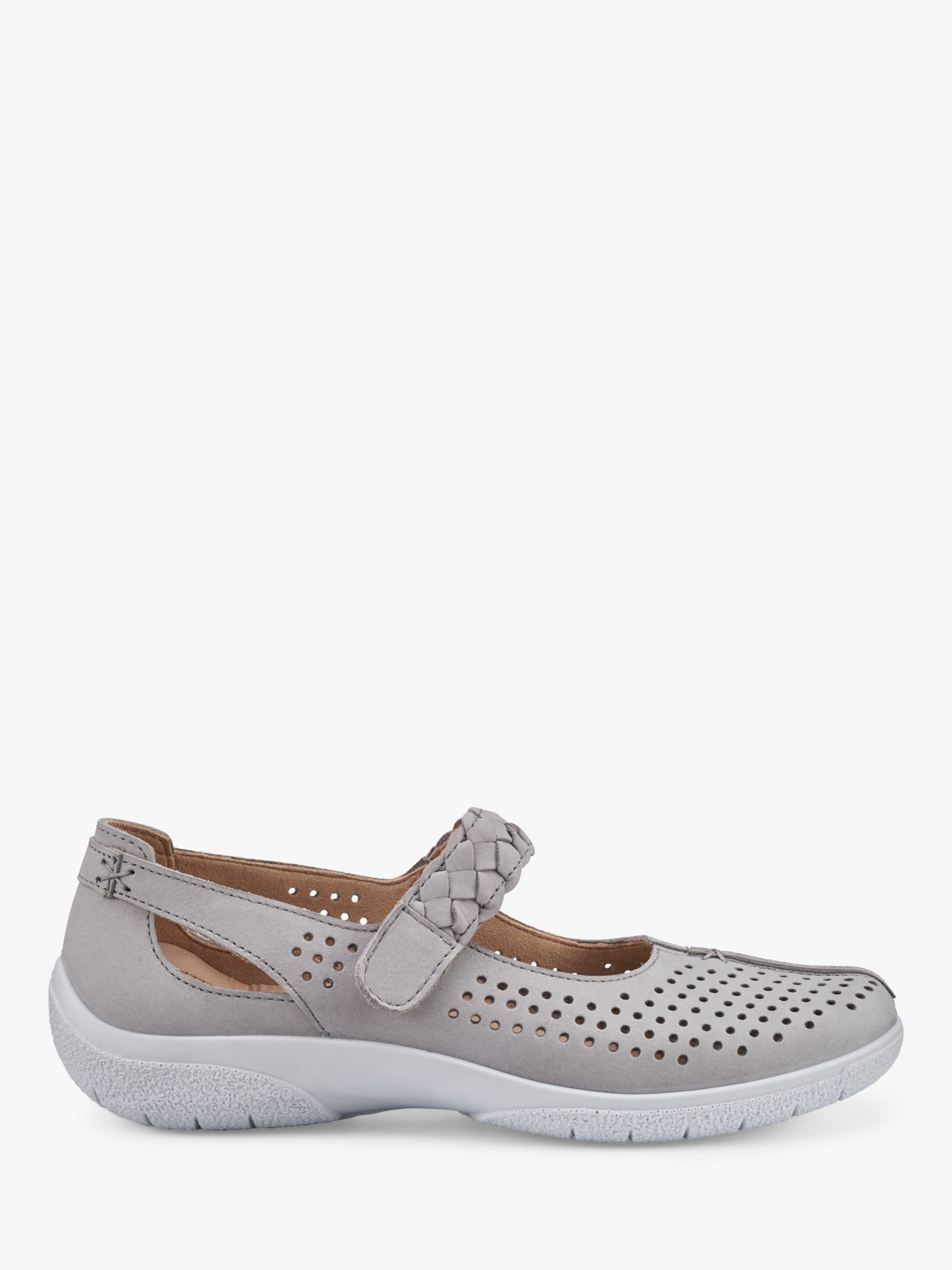 Hotter Quake II Extra Wide Fit Perforated Nubuck Mary Jane Shoes, Flint Grey, 9
