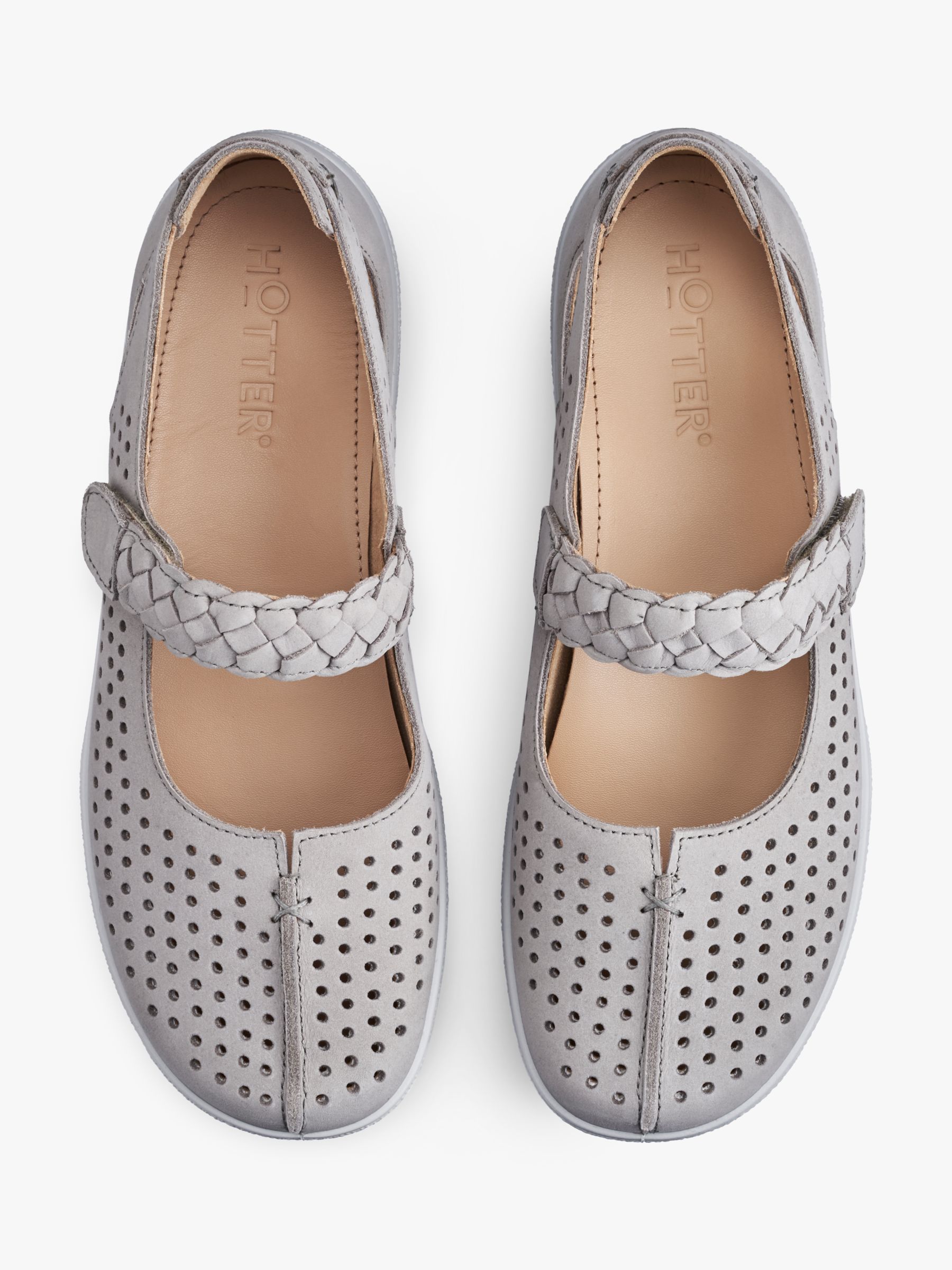 Buy Hotter Quake II Extra Wide Fit Perforated Nubuck Mary Jane Shoes, Flint Grey Online at johnlewis.com