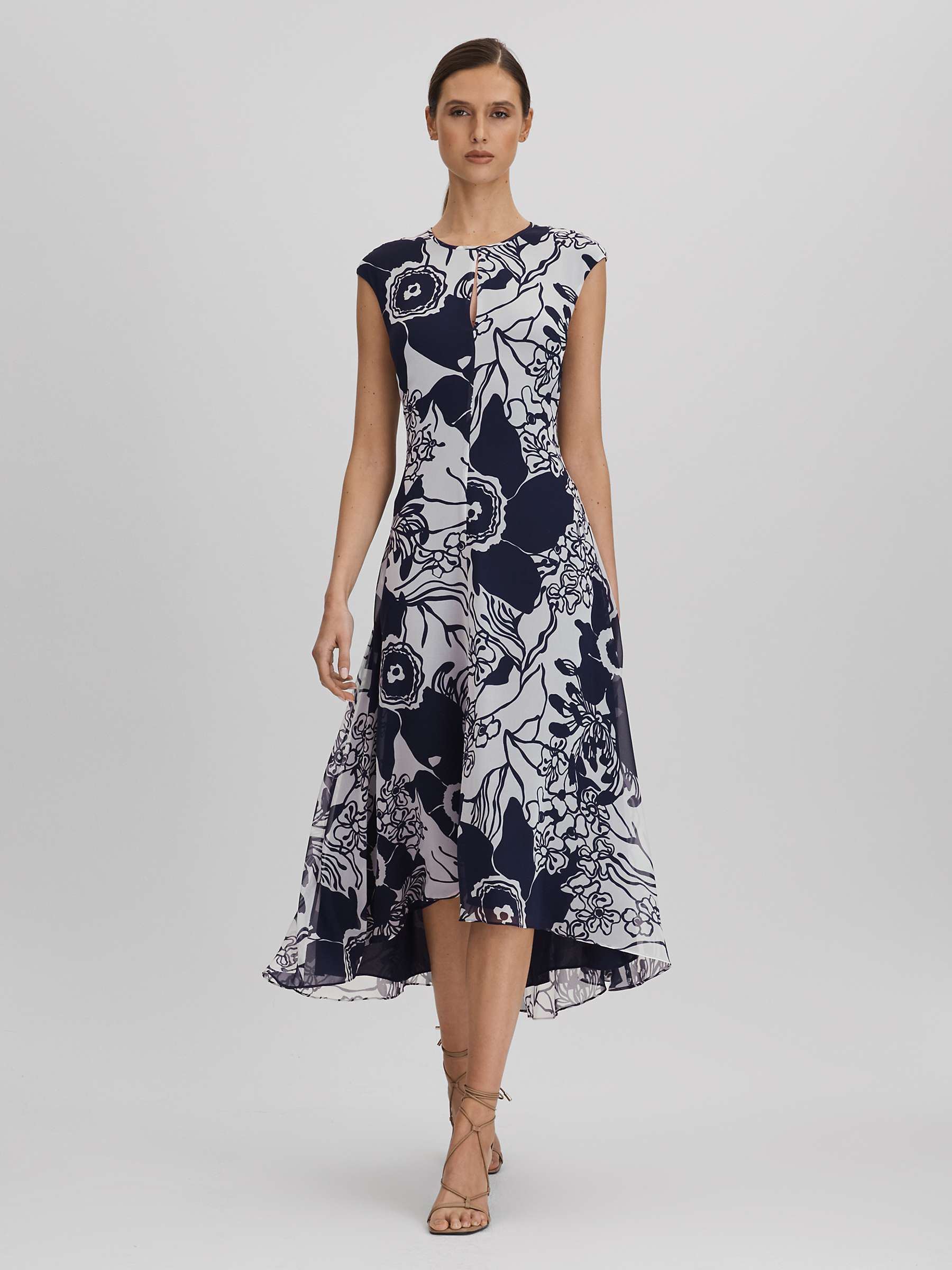 Buy Reiss Becci Abstract Floral Print Midi Dress, Navy/White Online at johnlewis.com