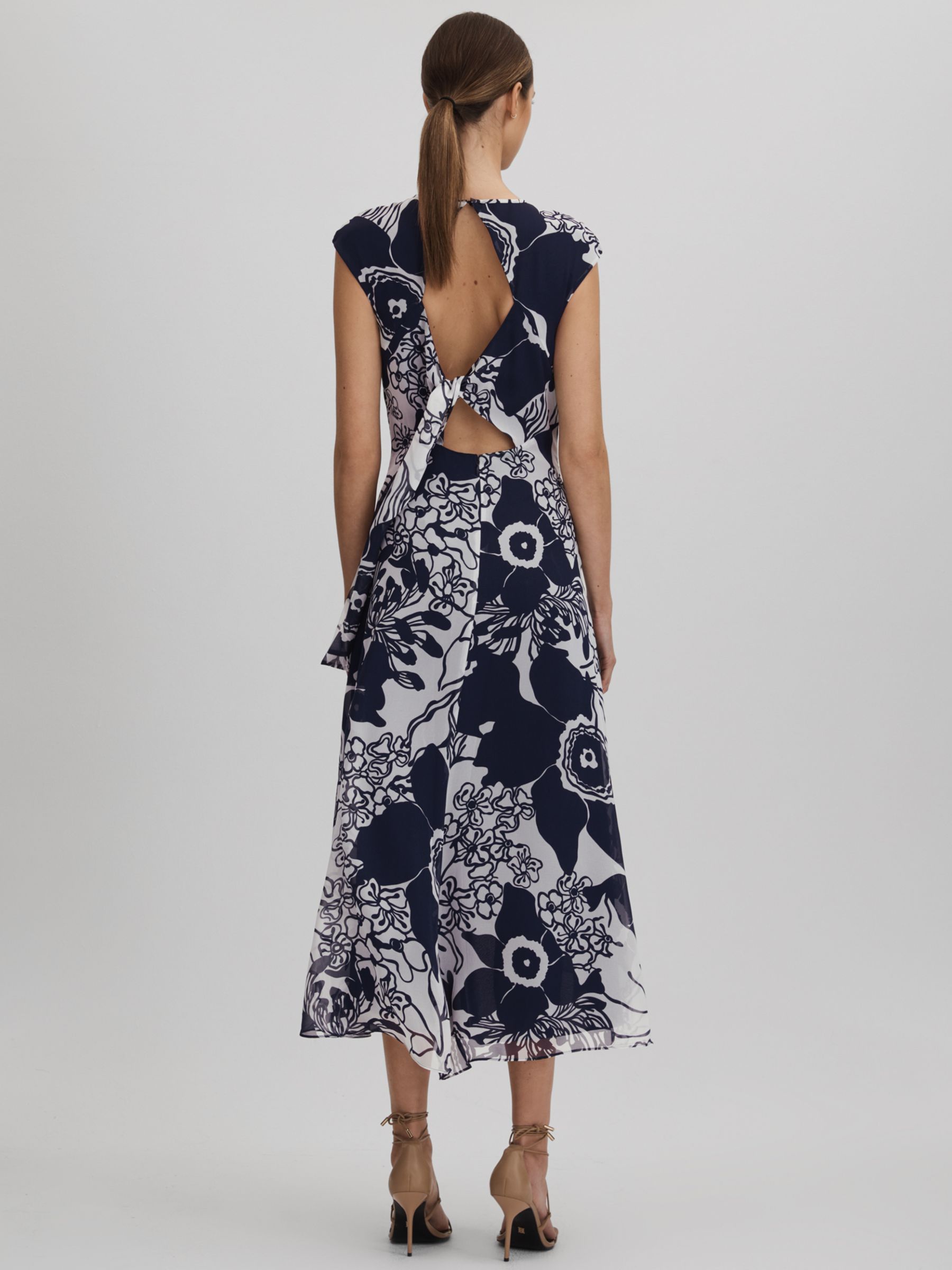 Buy Reiss Becci Abstract Floral Print Midi Dress, Navy/White Online at johnlewis.com