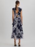 Reiss Becci Abstract Floral Print Midi Dress, Navy/White