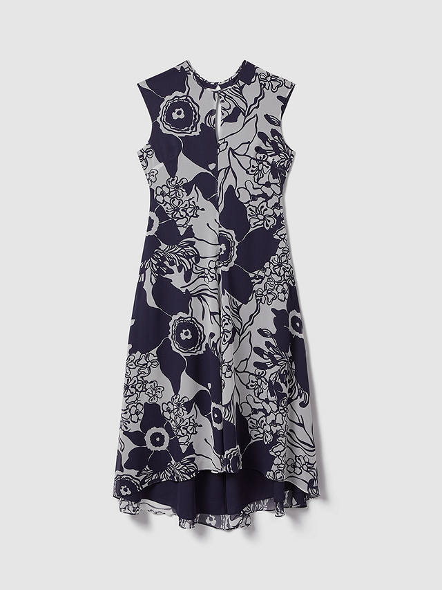 Reiss Becci Abstract Floral Print Midi Dress, Navy/White