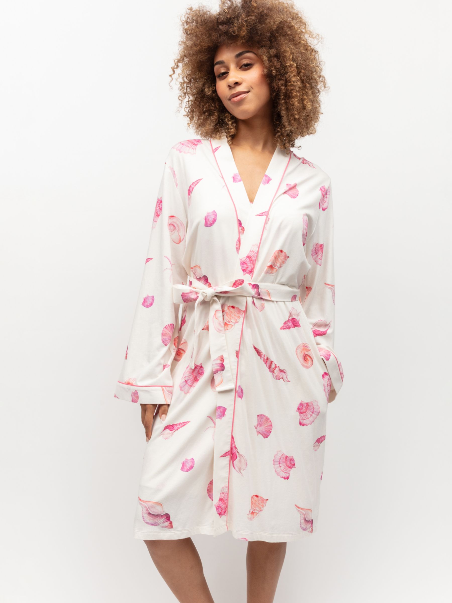 Cyberjammies Shelly Shell Printed Jersey Dressing Gown, Cream/Pink, 28