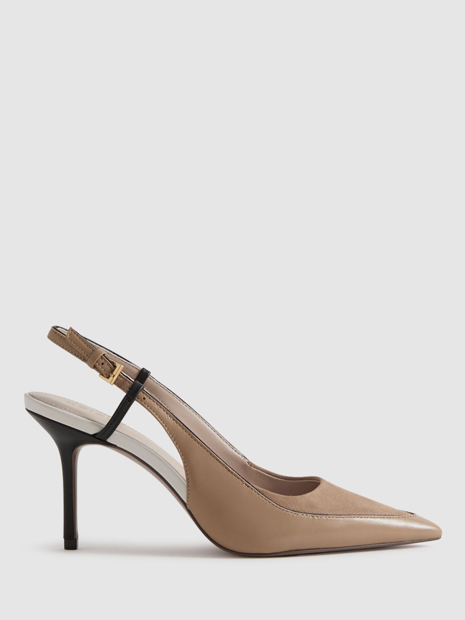 Reiss Leena Leather and Suede High Heel Court Shoes, Nude, 4