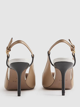 Reiss Leena Leather and Suede High Heel Court Shoes, Nude