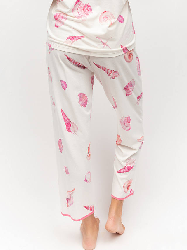 Cyberjammies Shelly Shell Print Jersey Cropped Pyjama Bottoms, Cream
