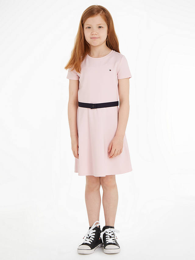 Tommy Hilfiger Kids' Flag Belted Skater Dress, Whimsy Pink