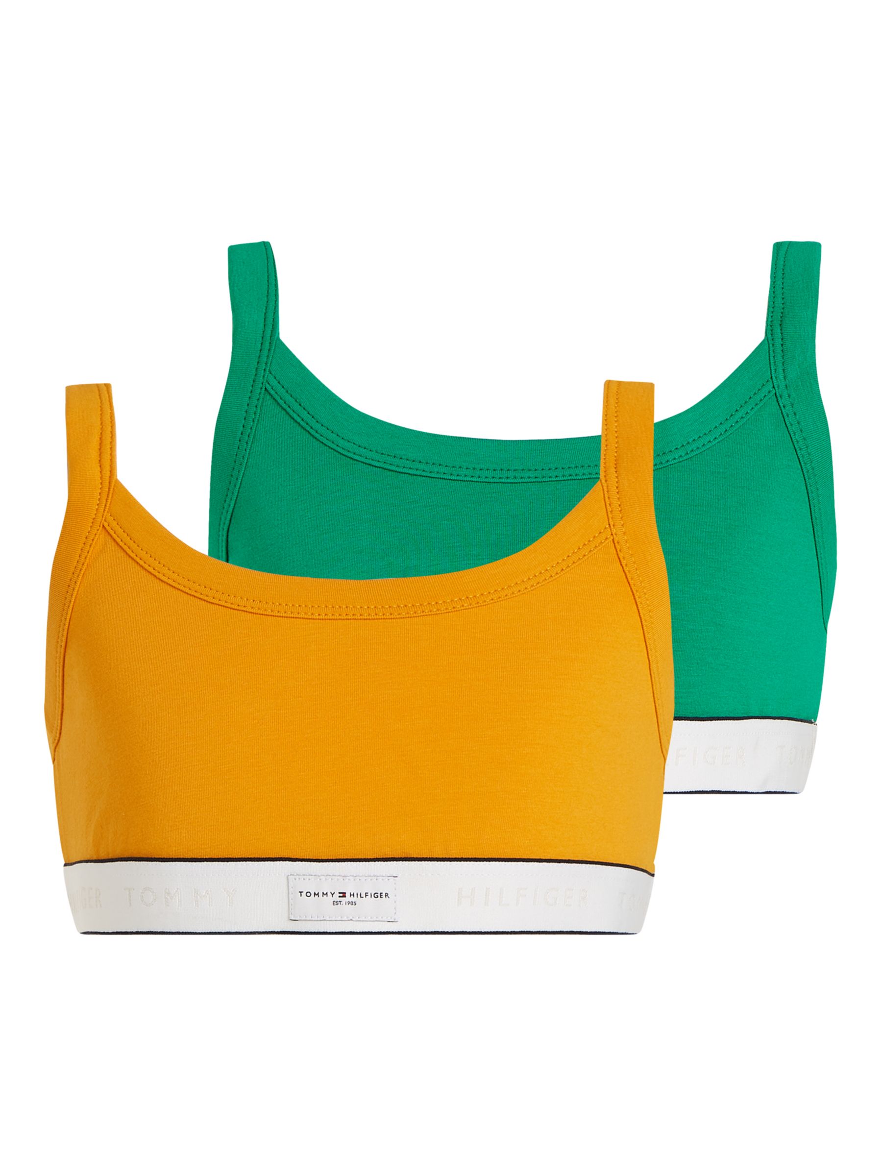 Tommy Hilfiger Kids' Logo Bralettes, Pack Of 2, Olympic Green/Rich Ochre, 14-16 years