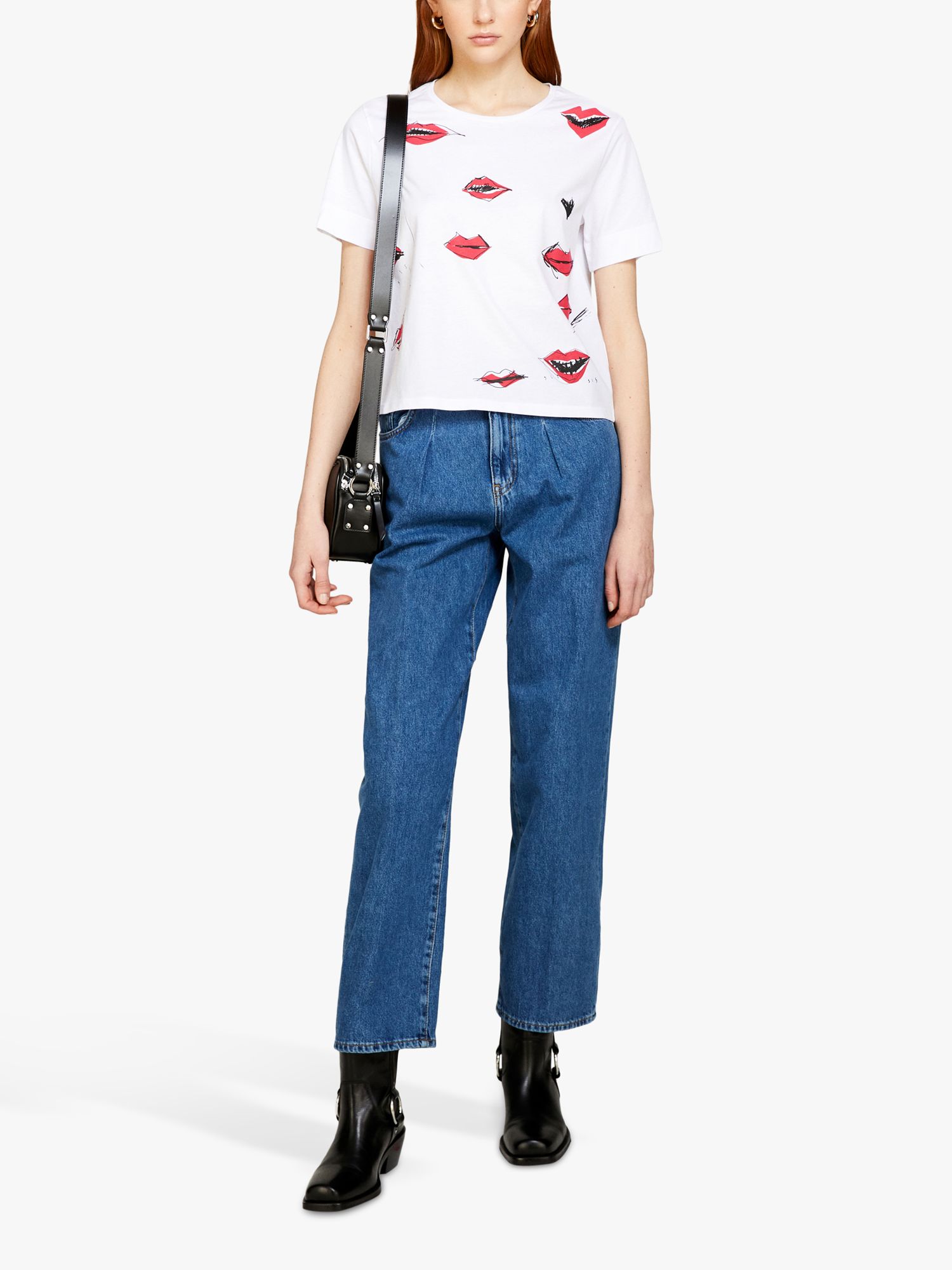 Buy SISLEY Boxy Fit Cotton Jersey T-Shirt, White/Multi Online at johnlewis.com