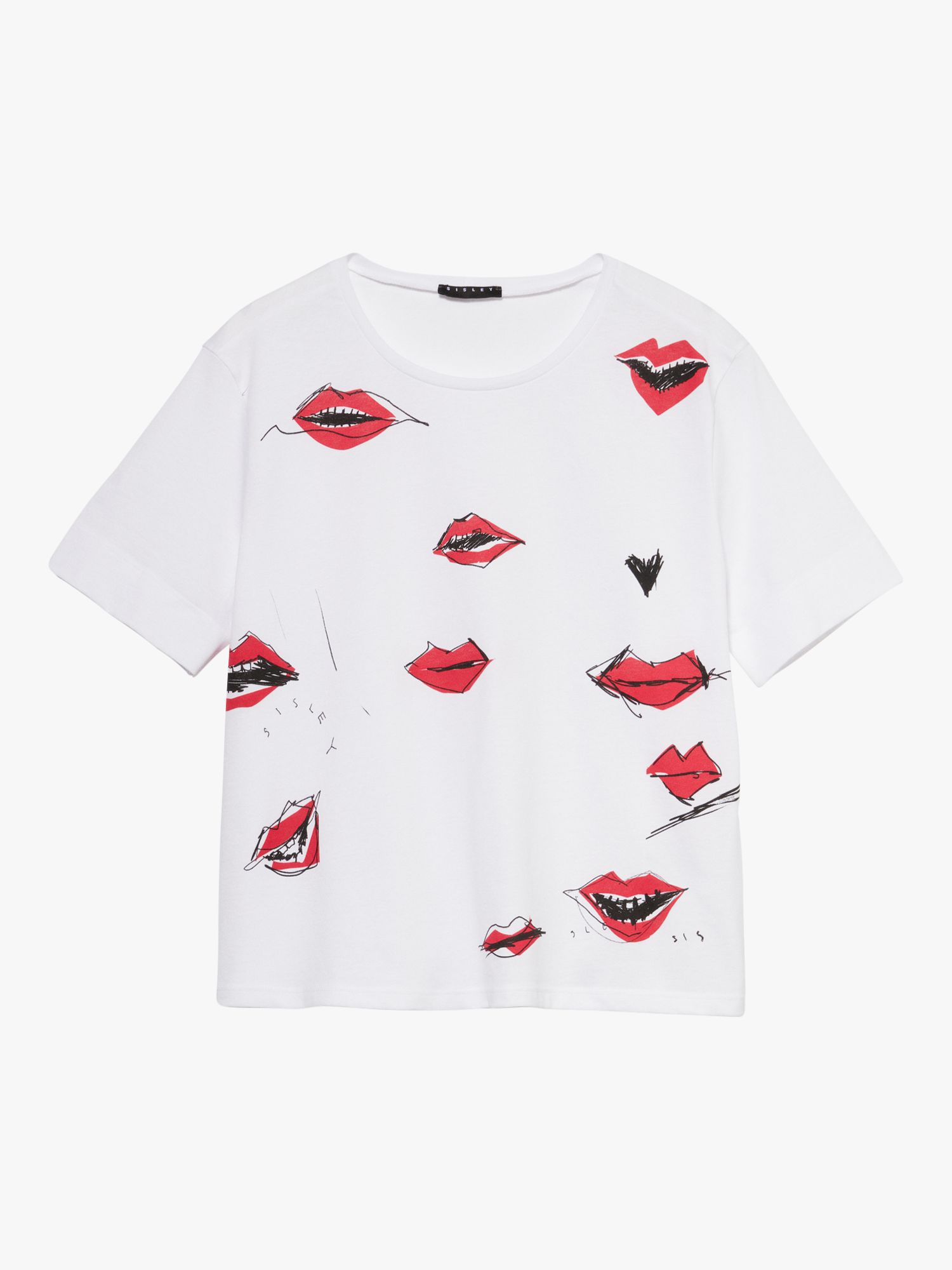 Buy SISLEY Boxy Fit Cotton Jersey T-Shirt, White/Multi Online at johnlewis.com