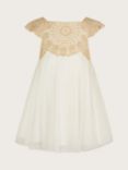 Monsoon Baby Estella Floral Embroidered Dress, Gold