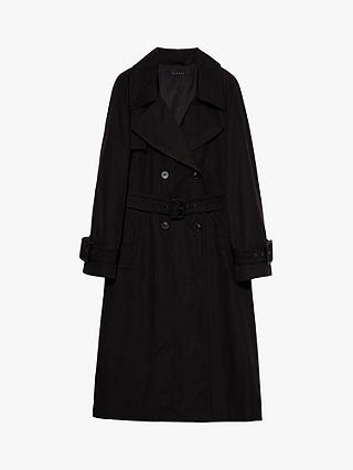 SISLEY Glossy Double Breasted Trench Coat, Black