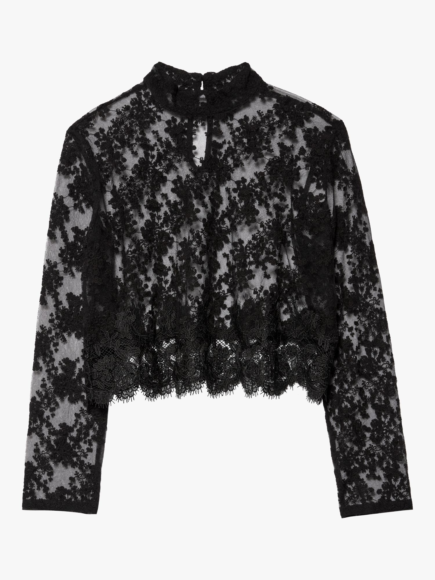 Buy SISLEY Floral Tulle Cropped Blouse, Black Online at johnlewis.com