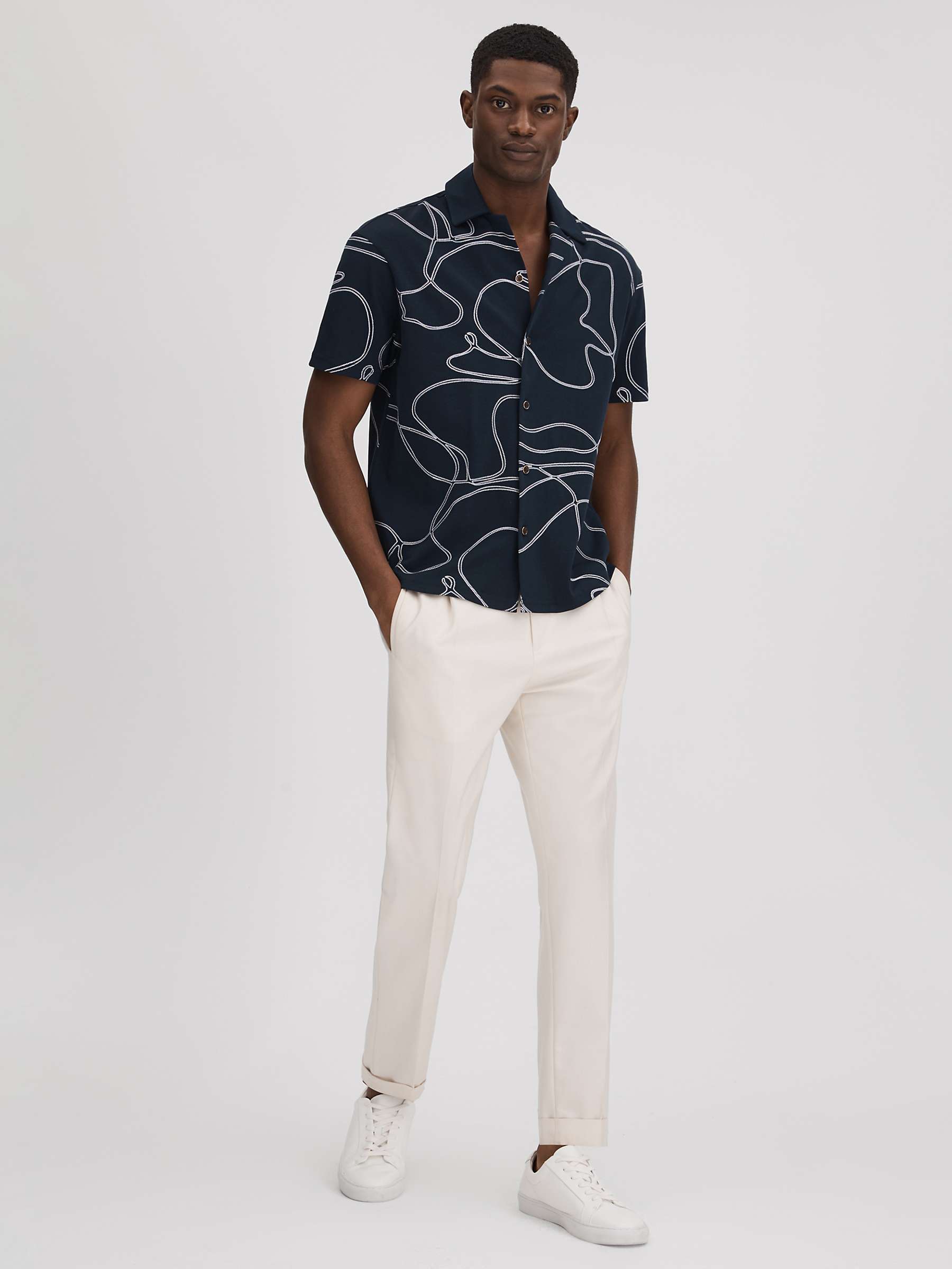 Buy Reiss Menton Short Sleeve Swirl Embroidered Shirt, Blue/White Online at johnlewis.com